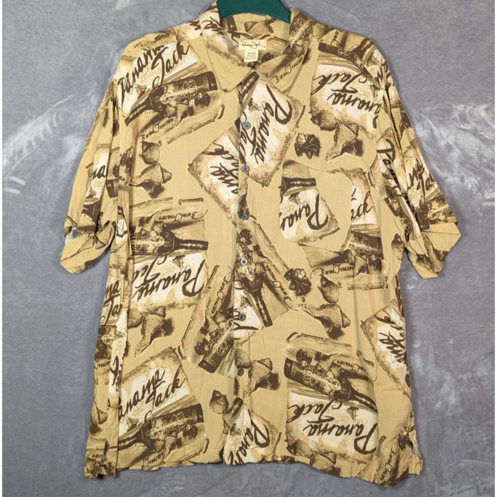 Panama Jack Hawaiian Shirt Men's 2X Rum Booze Vacation Party Shirt 100% Rayon